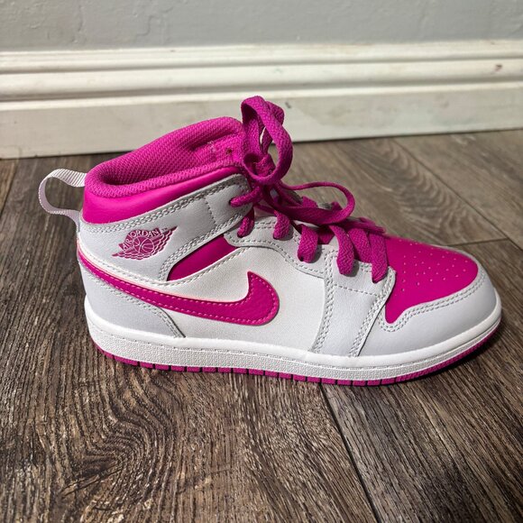 Girls Pink and White Nike Air Jordans High Tops - Picture 4 of 6